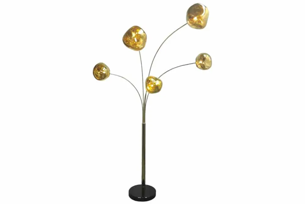 Riess-Ambiente Goldene Möbel|Stehleuchten > Design Stehlampe LIQUID DIAMOND 200cm gold fünf Glasschirme mit Marmorfuß