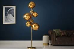 Riess-Ambiente Goldene Möbel|Stehleuchten > Design Stehlampe LIQUID DIAMOND 170cm gold Glas Stahl sieben Schirme Kugelleuchte