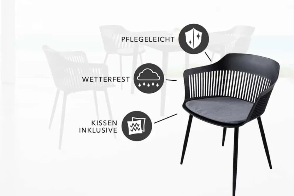Riess-Ambiente Skandinavisch|Retro Möbel > Design Stuhl AIRE schwarz Kunststoff Stahlgestell Indoor Outdoor inkl. Kissen