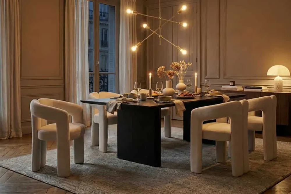 Riess-Ambiente Stühle > Design Stuhl ARCH creme weiß Chenille mit Armlehne Rundum-Bezug