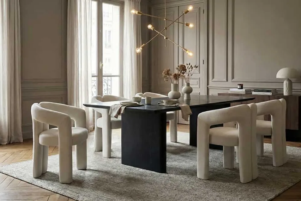 Riess-Ambiente Stühle > Design Stuhl ARCH creme weiß Chenille mit Armlehne Rundum-Bezug