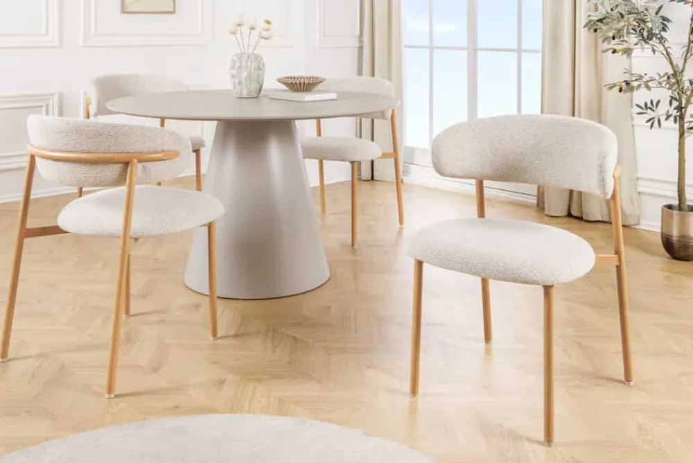 Riess-Ambiente Skandinavisch|Stühle > Design Stuhl BELFORT beige Strukturstoff Metallgestell Eiche