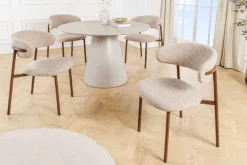 Riess-Ambiente Skandinavisch|Stühle > Design Stuhl BELFORT taupe beige Strukturstoff Metallgestell Walnuss