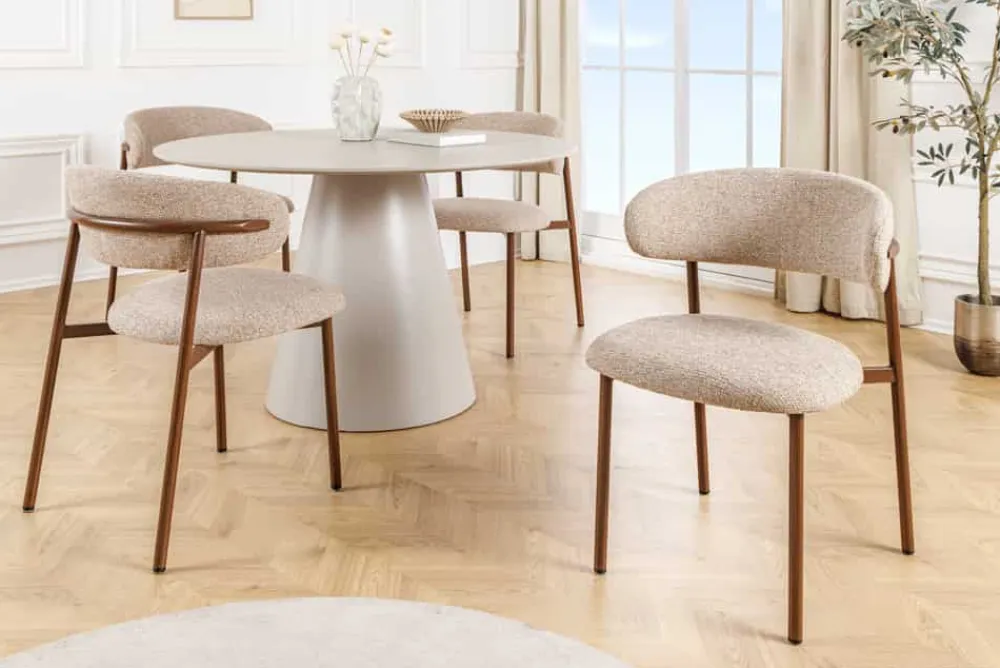 Riess-Ambiente Skandinavisch|Stühle > Design Stuhl BELFORT taupe beige Strukturstoff Metallgestell Walnuss