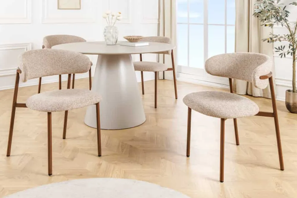 Riess-Ambiente Skandinavisch|Stühle > Design Stuhl BELFORT taupe beige Strukturstoff Metallgestell Walnuss