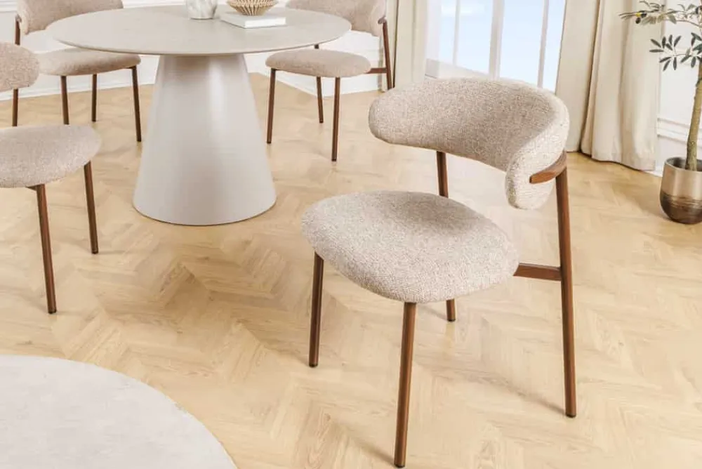 Riess-Ambiente Skandinavisch|Stühle > Design Stuhl BELFORT taupe beige Strukturstoff Metallgestell Walnuss