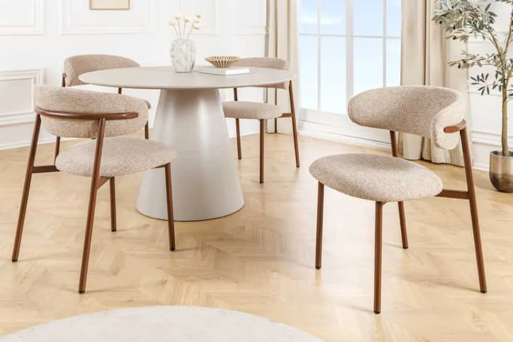 Riess-Ambiente Skandinavisch|Stühle > Design Stuhl BELFORT taupe beige Strukturstoff Metallgestell Walnuss