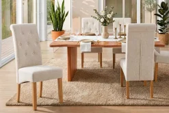 Riess-Ambiente Stühle > Design Stuhl CASA beige Bouclé Tweed Soft Massivholzbeine Zierknöpfe und Nackenrolle
