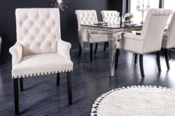 Riess-Ambiente Stühle > Design Stuhl CASTLE beige schwarz Strukturstoff Armlehnen Holzfüße