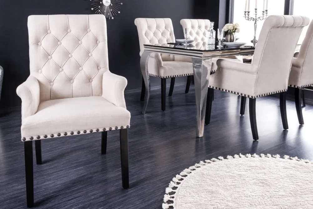 Riess-Ambiente Stühle > Design Stuhl CASTLE beige schwarz Strukturstoff Armlehnen Holzfüße