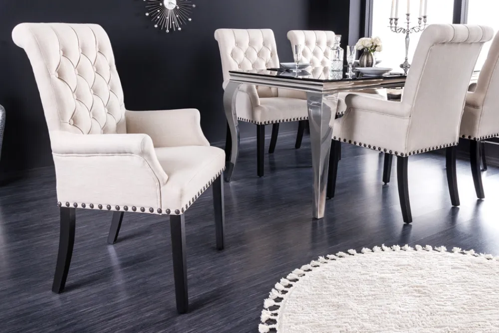 Riess-Ambiente Stühle > Design Stuhl CASTLE beige schwarz Strukturstoff Armlehnen Holzfüße