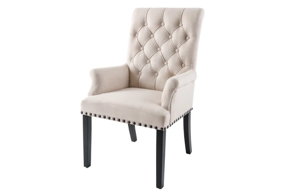 Riess-Ambiente Stühle > Design Stuhl CASTLE beige schwarz Strukturstoff Armlehnen Holzfüße