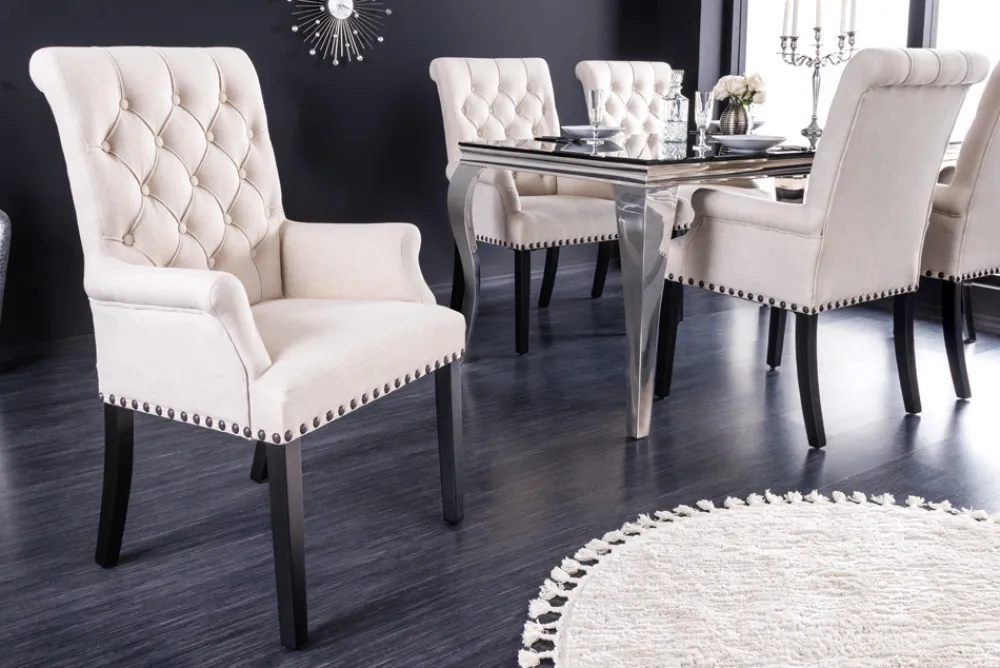 Riess-Ambiente Stühle > Design Stuhl CASTLE beige schwarz Strukturstoff Armlehnen Holzfüße