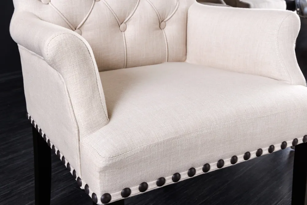 Riess-Ambiente Stühle > Design Stuhl CASTLE beige schwarz Strukturstoff Armlehnen Holzfüße