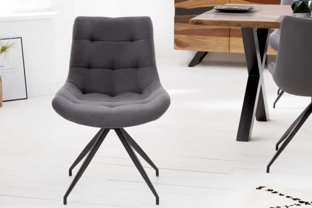 Riess-Ambiente Retro Möbel|Industrial Loft > Design Stuhl DIVANI hellgrau Metallgestell schwarz im Retro Stil