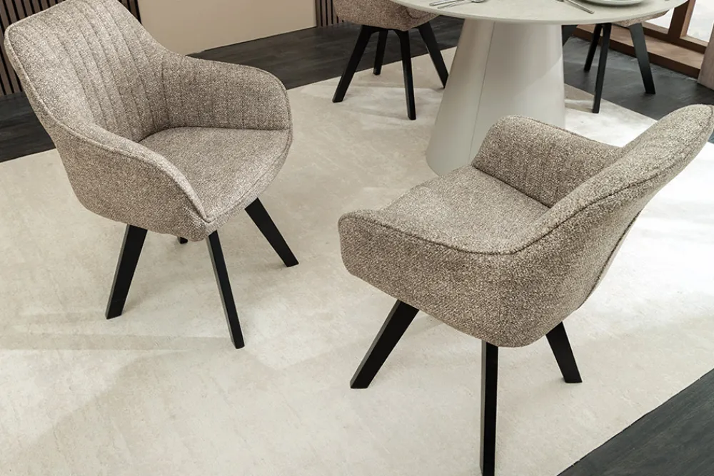Riess-Ambiente Skandinavisch|Stühle > Design Stuhl LIVORNO taupe Strukturstoff schwarz Massivholz drehbar Auto-Return-Funktion