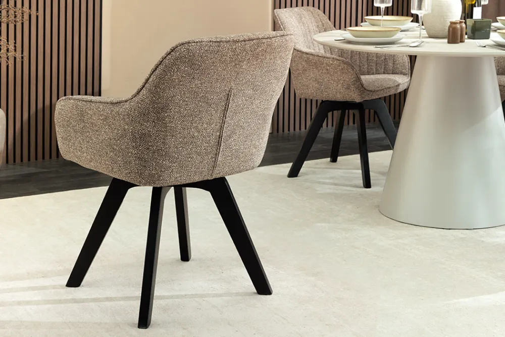 Riess-Ambiente Skandinavisch|Stühle > Design Stuhl LIVORNO taupe Strukturstoff schwarz Massivholz drehbar Auto-Return-Funktion