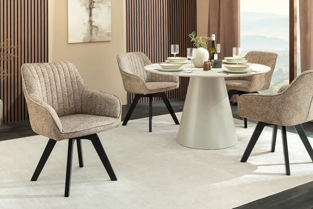 Riess-Ambiente Skandinavisch|Stühle > Design Stuhl LIVORNO taupe Strukturstoff schwarz Massivholz drehbar Auto-Return-Funktion