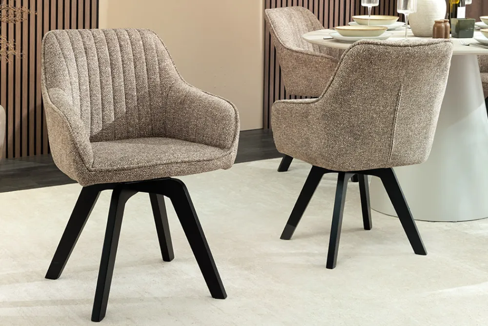 Riess-Ambiente Skandinavisch|Stühle > Design Stuhl LIVORNO taupe Strukturstoff schwarz Massivholz drehbar Auto-Return-Funktion