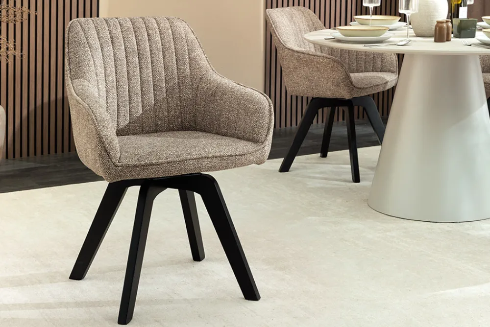 Riess-Ambiente Skandinavisch|Stühle > Design Stuhl LIVORNO taupe Strukturstoff schwarz Massivholz drehbar Auto-Return-Funktion