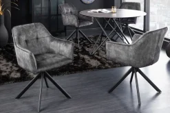 Riess-Ambiente Industrial Loft|Stühle > Design Stuhl LOFT dunkelgrau Samt drehbar Metallgestell schwarz mit Armlehne