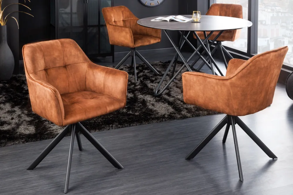 Riess-Ambiente Industrial Loft|Stühle > Design Stuhl LOFT rost braun Samt drehbar Metallgestell schwarz mit Armlehne