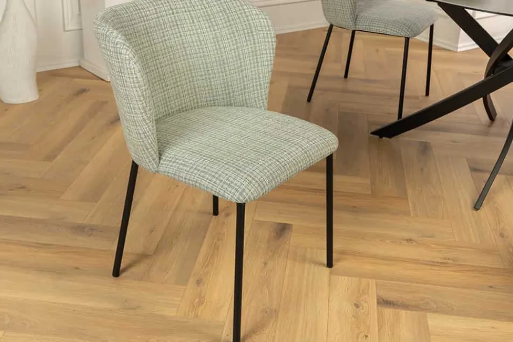 Riess-Ambiente Retro Möbel|Stühle > Design Stuhl LYON grün-rosa kariert Bouclé schwarze Metallbeine