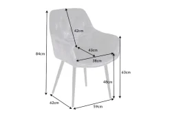 Riess-Ambiente Stühle|Samt Möbel > Design Stuhl MILANO grau Samt mit Armlehne Ziersteppung gepolstert schwarze Metallbeine