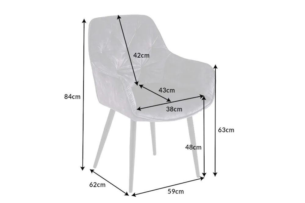 Riess-Ambiente Stühle|Samt Möbel > Design Stuhl MILANO grau Samt mit Armlehne Ziersteppung gepolstert schwarze Metallbeine