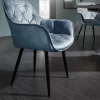 Riess-Ambiente Stühle|Samt Möbel > Design Stuhl MILANO petrol Samt mit Armlehne Ziersteppung gepolstert schwarze Metallbeine