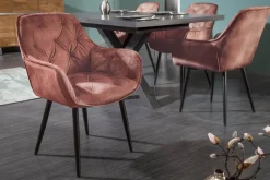 Riess-Ambiente Stühle|Samt Möbel > Design Stuhl MILANO rost braun Samt mit Armlehne Ziersteppung gepolstert schwarze Metallbeine