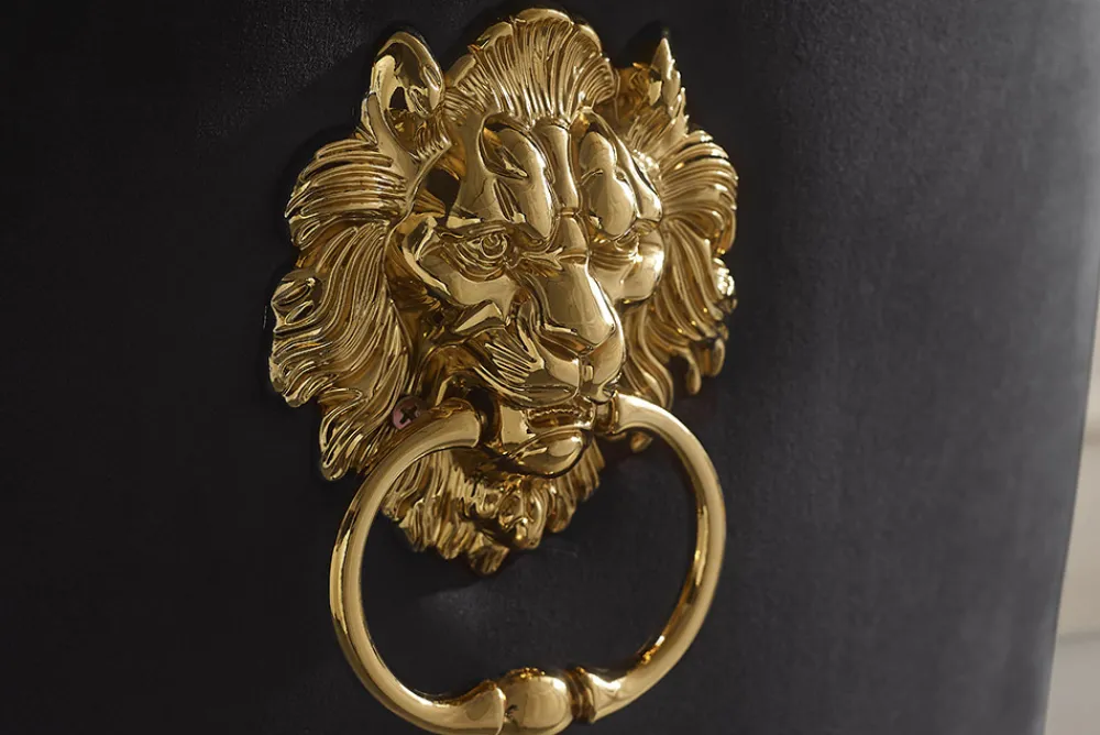 Riess-Ambiente Stühle > Design Stuhl MODERN BAROCK DELUXE schwarz Samt gold Edelstahl mit Löwenkopf