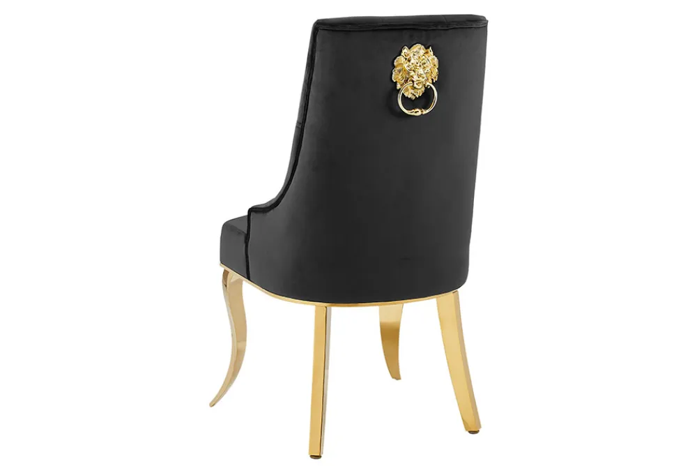 Riess-Ambiente Stühle > Design Stuhl MODERN BAROCK DELUXE schwarz Samt gold Edelstahl mit Löwenkopf