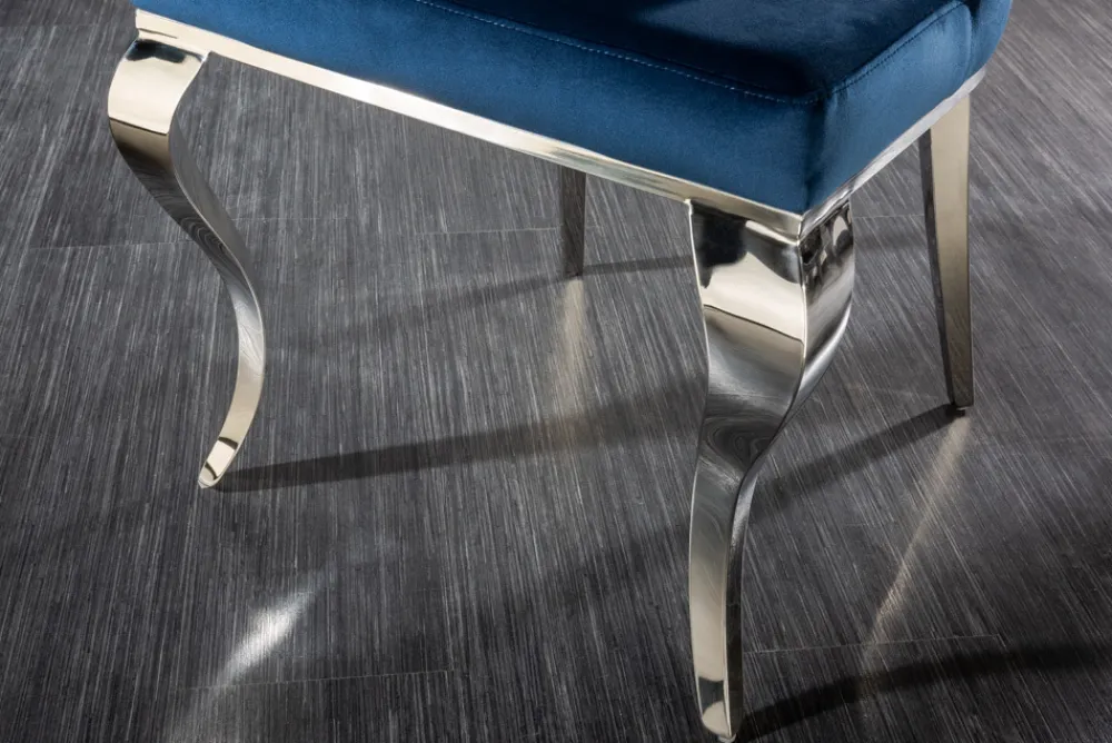 Riess-Ambiente Stühle|Samt Möbel > Design Stuhl MODERN BAROCK royalblau Samt mit silbernem Löwenkopf