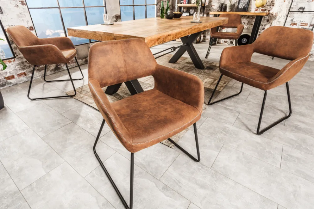 Riess-Ambiente Retro Möbel|Industrial Loft > Design Stuhl MUSTANG antik braun Microfaser mit Armlehne