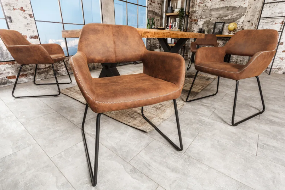 Riess-Ambiente Retro Möbel|Industrial Loft > Design Stuhl MUSTANG antik braun Microfaser mit Armlehne