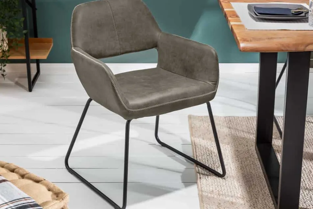 Riess-Ambiente Retro Möbel|Industrial Loft > Design Stuhl MUSTANG antik taupe Microfaser mit Armlehne
