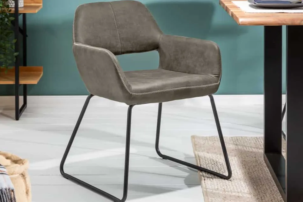 Riess-Ambiente Retro Möbel|Industrial Loft > Design Stuhl MUSTANG antik taupe Microfaser mit Armlehne