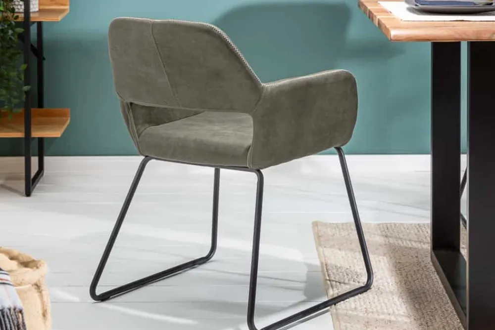 Riess-Ambiente Retro Möbel|Industrial Loft > Design Stuhl MUSTANG antik taupe Microfaser mit Armlehne