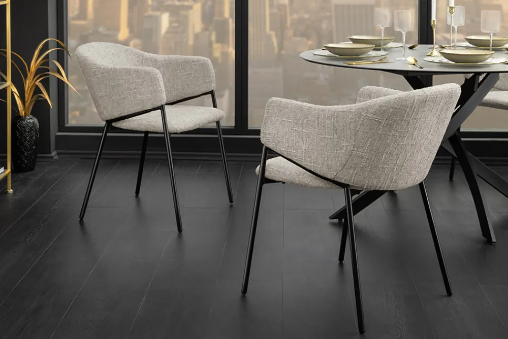 Riess-Ambiente Retro Möbel|Stühle > Design Stuhl NOBLESSE beige Chenille schwarzes Metallgestell