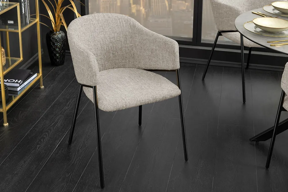 Riess-Ambiente Retro Möbel|Stühle > Design Stuhl NOBLESSE beige Chenille schwarzes Metallgestell