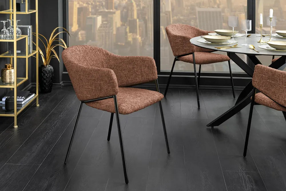 Riess-Ambiente Retro Möbel|Stühle > Design Stuhl NOBLESSE braun Chenille schwarzes Metallgestell