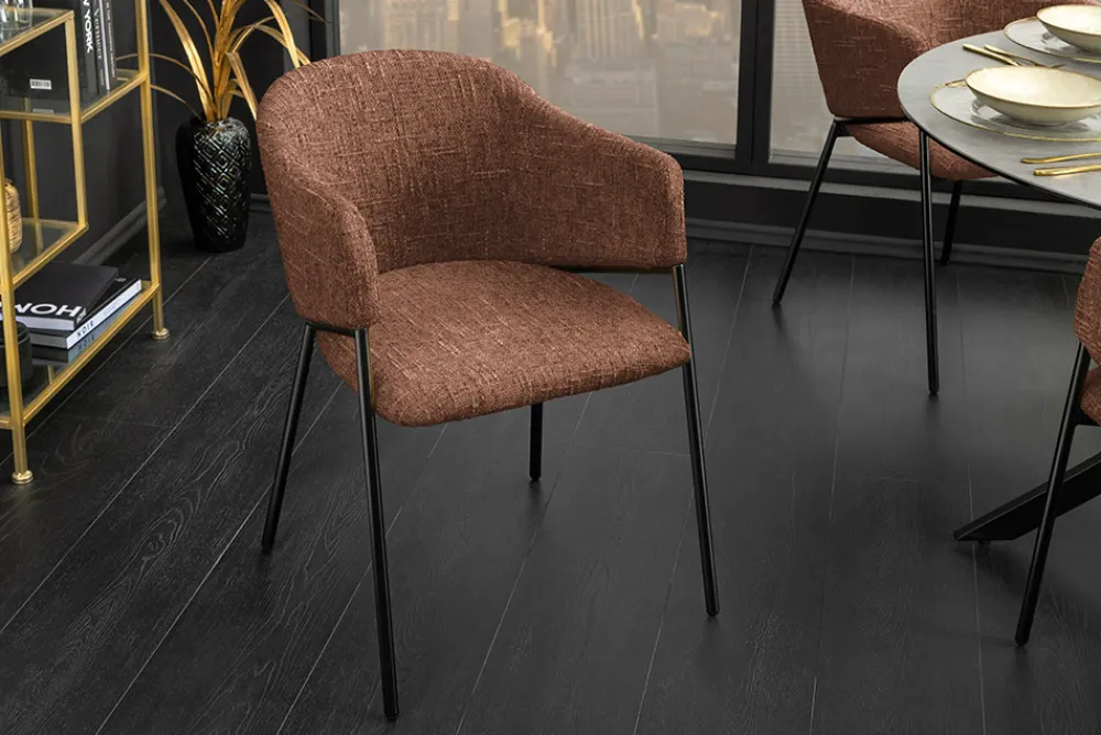 Riess-Ambiente Retro Möbel|Stühle > Design Stuhl NOBLESSE braun Chenille schwarzes Metallgestell
