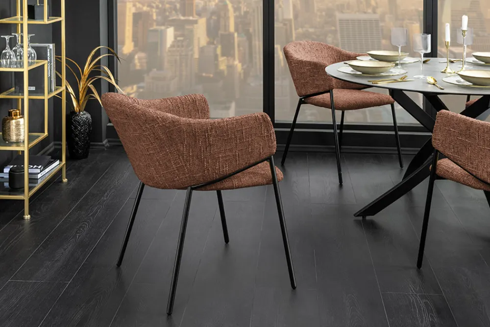 Riess-Ambiente Retro Möbel|Stühle > Design Stuhl NOBLESSE braun Chenille schwarzes Metallgestell