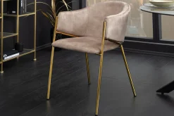 Riess-Ambiente Retro Möbel|Stühle > Design Stuhl NOBLESSE champagner beige Samt golden verchromtes Metallgestell