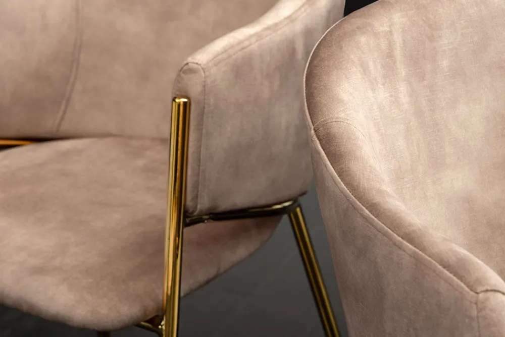 Riess-Ambiente Retro Möbel|Stühle > Design Stuhl NOBLESSE champagner beige Samt golden verchromtes Metallgestell