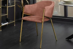 Riess-Ambiente Retro Möbel|Stühle > Design Stuhl NOBLESSE rosé Samt golden verchromtes Metallgestell Retro-Look