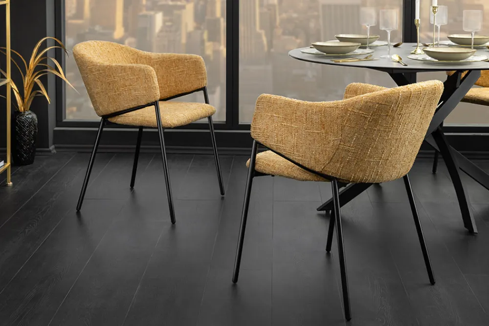 Riess-Ambiente Retro Möbel|Stühle > Design Stuhl NOBLESSE senfgelb Chenille schwarzes Metallgestell