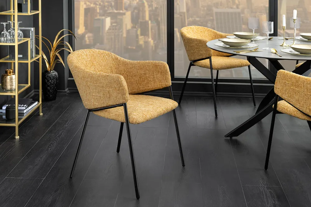 Riess-Ambiente Retro Möbel|Stühle > Design Stuhl NOBLESSE senfgelb Chenille schwarzes Metallgestell
