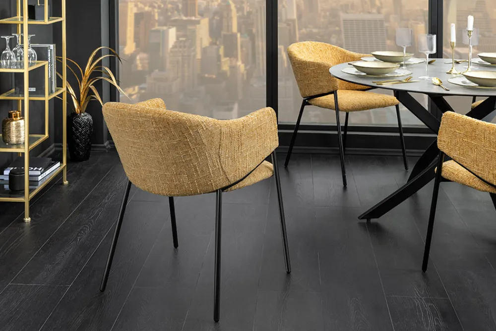 Riess-Ambiente Retro Möbel|Stühle > Design Stuhl NOBLESSE senfgelb Chenille schwarzes Metallgestell